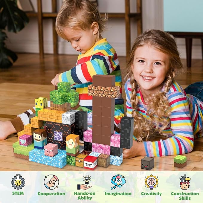 Magnetic Blocks Building Toys, 120pcs Magnetic Building Blocks Set for Kids Ages 3-8, 1 inch Magnet Cubes Montessori Sensory Stacking Construction Toys Christmas Birthday Present