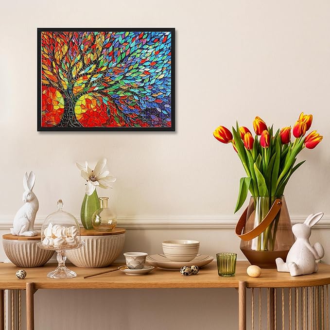 Tree of Life 500 Piece Puzzles for Adults Mosaic Stained Glass Jigsaw Puzzles Colorful Puzzles for Adults 500 Pieces with Letters on Back Impossible Hard Difficult Challenging Family Puzzles