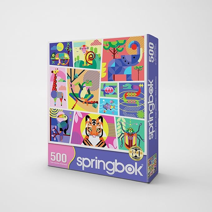 Springbok Geometric Jungle 500 Piece Jigsaw Puzzle for Adults, Children and Family - Colorful Animal Puzzle - Unique Cut Pieces