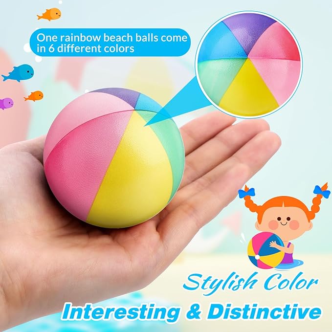 Jerify 24 Pcs Mini Beach Stress Balls 2.5 Inch Foam PU Relief Stress Ball Mini Rainbow Blow up Beach Balls Toys for Girls Boys Birthday Beach Hawaiian Party Favors Summer Pool Games(Rainbow Color)