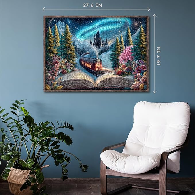 PICKFORU Train Puzzle for Adults 1000 Pieces, Fantasy Book Nature Plant Flower Puzzles,Forest Vintage Floral Scenery Jigsaw Puzzle Challenge
