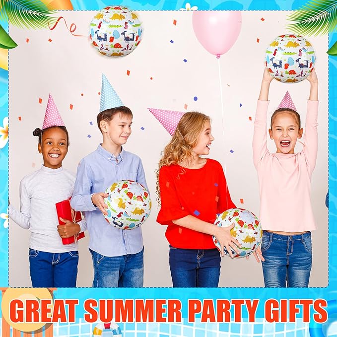 Leyndo 12 Pack Cartoon Dinosaur Themed Beach Ball for Kids 7.87" Bulk for Summer Pool and Beach Game Gifts and Birthday Party Supplies and End of The Year Class Party Decoration Favors