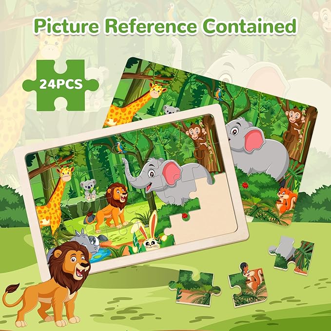 6 Packs Puzzles for Kids Ages 4-6,24Pcs Wooden Puzzles for Kids Ages 3-5,Dinosaur Animals Vehicle Space Farm Jigsaw Puzzles,Preschool Educational Toys Gifts for Children Ages 3+Year Olds Boys Girls