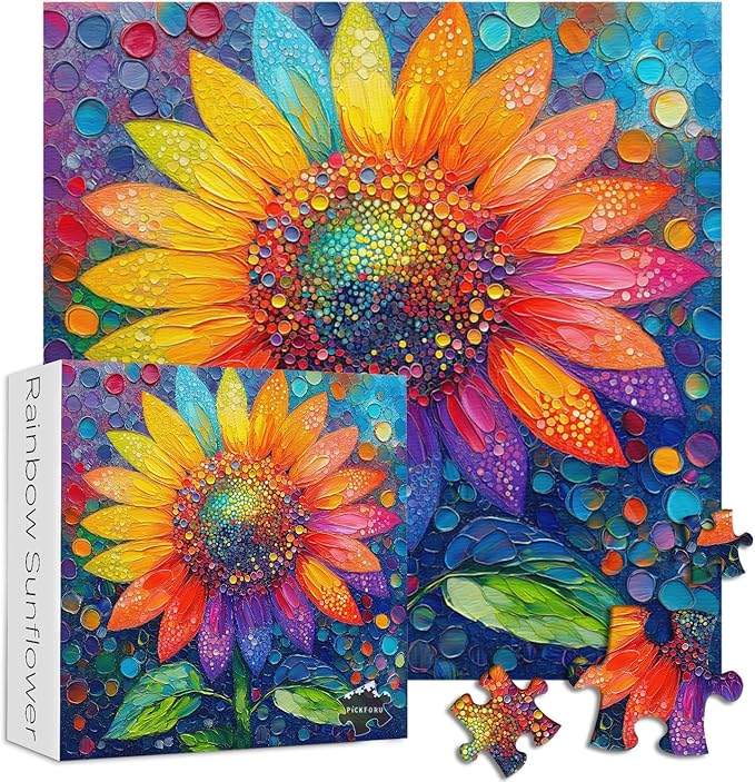 PICKFORU Sunflower Puzzles for Adults 1000 Pieces, Impossible Rainbow Flower Jigsaw Puzzles, Colorful Gradient Plant Puzzle 1000 Pieces as Wall Art Decor