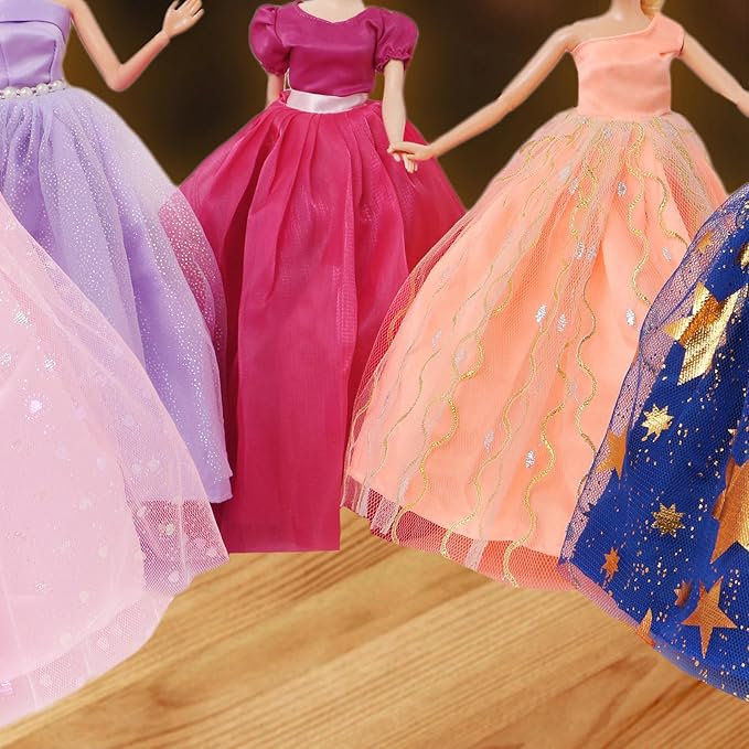 BJDBUS 5 Pcs Handmade Wedding Dress Party Gown for 11.5 Inch Girl Doll Clothes Accessories Random Clothing Set