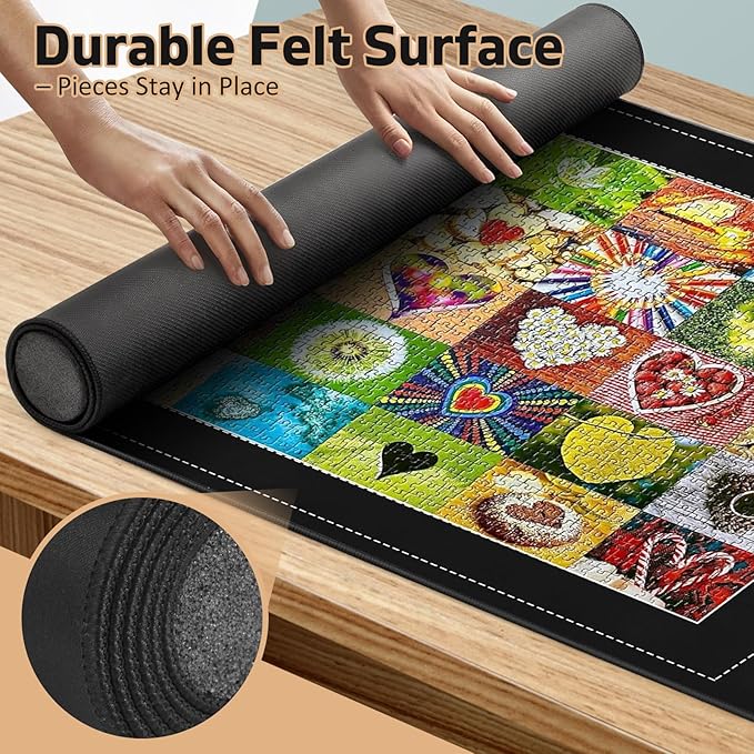 1500 Rubber Puzzle Mat – Create, Sort & Store with a Smooth Black Non-Slip Surface and 4 Trays for Endless Puzzle Fun