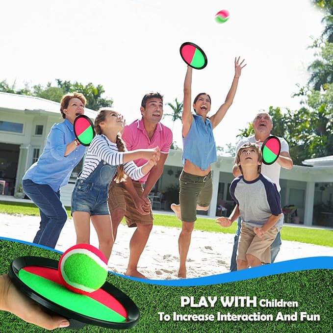 Charniol Kids Toys Toss and Catch Game Set Beach Game Outdoor Ball Sports Games Toss and Catch Ball Nylon Toys for Kids Adults (Pink, Green, Black,12 Paddles 6 Balls)