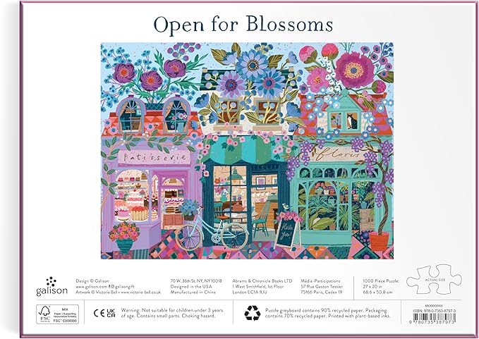 Galison Open for Blossoms – 1000 Piece Jigsaw Puzzle Featuring Beautiful Artwork of A Storefront Adorned with Blossoming Florals