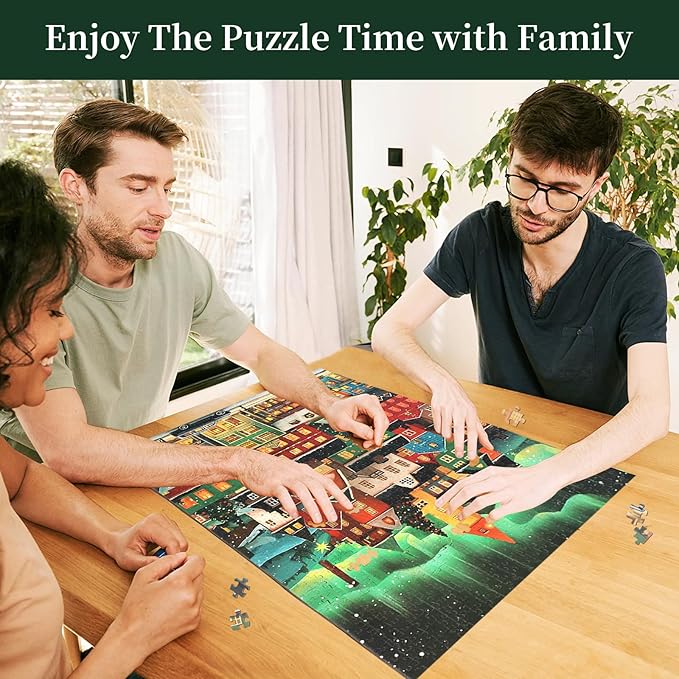 1000 Pieces Puzzle for Adults, Aurora Town Building Jigsaw Puzzles with Different Graphic Partitions on Back, Precisely Cut 27.6''x19.7''(Building)