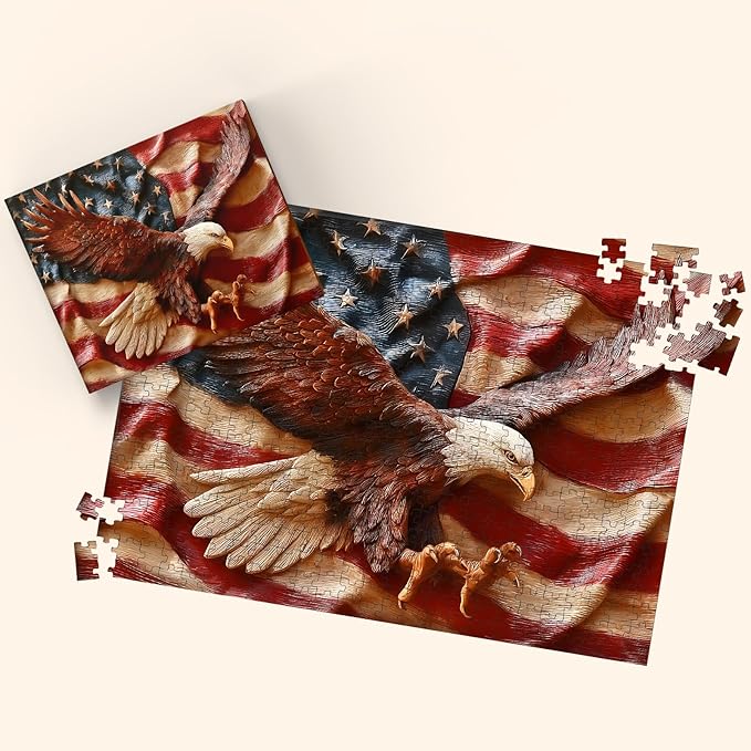 Puzzles for Adults 500 Pieces, Eagles Jigsaw Puzzles - Wings of Liberty, Impossible American Flag Puzzles for Seniors Family, 20.47x14.96 inches, 1:1 Poster, Letter on the Back