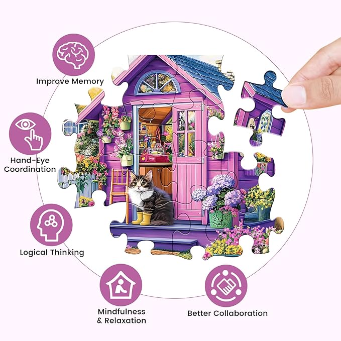300 Piece Puzzles for Adults, Jigsaw Puzzles 300 Pieces for Adults Kids Ages 8-10 10-12 Spring Garden Puzzle Cat Jigsaw Puzzle 300 Pieces Puzzle Game Family Activity Nights Gift Toy 20.5x15in