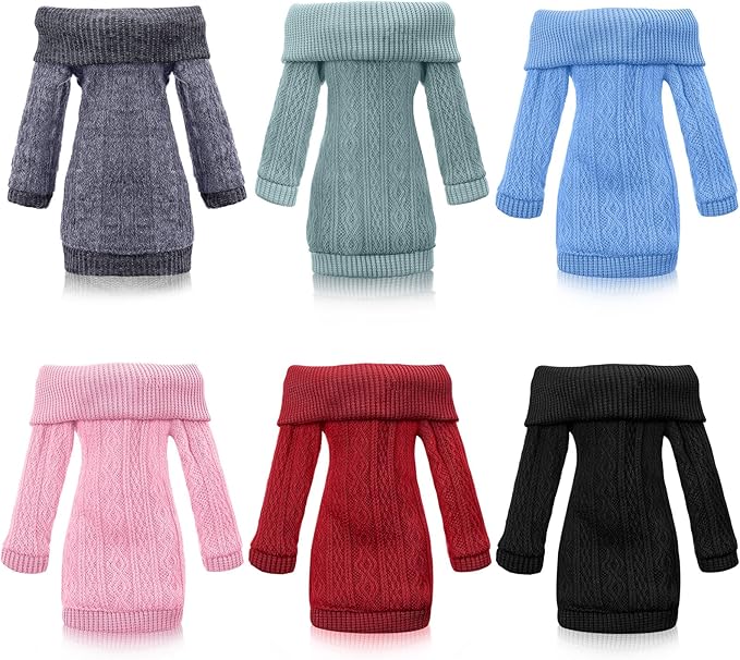 Fourluoo 6 Pcs Winter Doll Clothes 11.8 Inch Fashion Doll Sweater Outfits Sweet Accessories for Xmas Party Birthday Gifts(Green, Black, Red, Blue, Dark Gray, Light Pink)