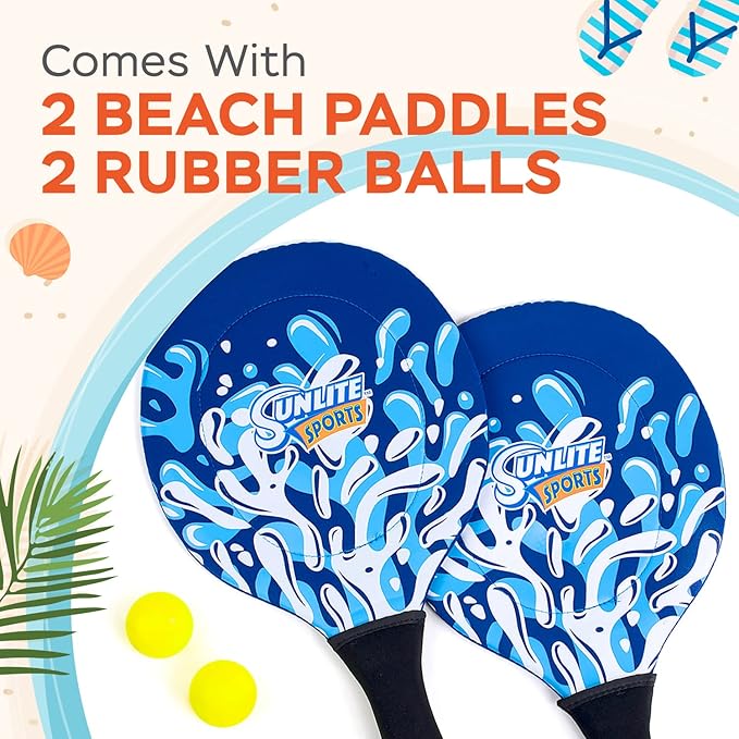 Sunlite Sports Beach Paddle Game Set, 2 Paddles and 2 2 Balls, Perfect for Backyard Fun or Outdoor or Beach or Lawn., Blue