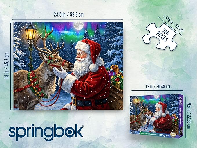 Springbok Santa's Favorite Reindeer 500 Piece Jigsaw Puzzle for Adults and Family - Christmas and Holiday Puzzle - Unique Cut Pieces - Made in USA