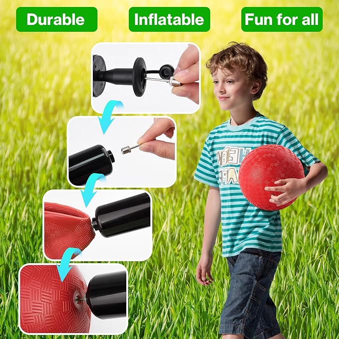 24 Pcs Dodgeballs 5 Inch Playground Ball Red Kickball Inflatable Rubber Handball Bouncy Dodge Ball with 1 Hand Pump for Outdoors Ball Games Gym Camps Picnic (Red)