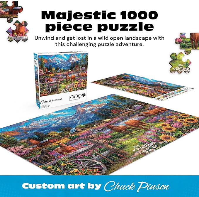 Puzzles for Adults 1000 Pieces – Buffalo Games Chuck Pinson’s Escapes: Free to Roam, Challenging 1000 Piece Jigsaw Puzzle for Adults with Poster, Premium Puzzle Made in The USA