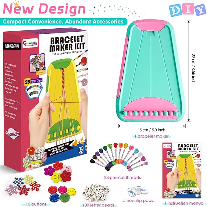 Friendship Bracelet Making Kit for Girls Ages 8-12, Kids Jewelry Making Kit with 28 Pre-Cut Threads and Letter Beads, Arts and Crafts for Kids, Birthday Easter Gifts for 6 7 8 9 10 11 12 Year Old