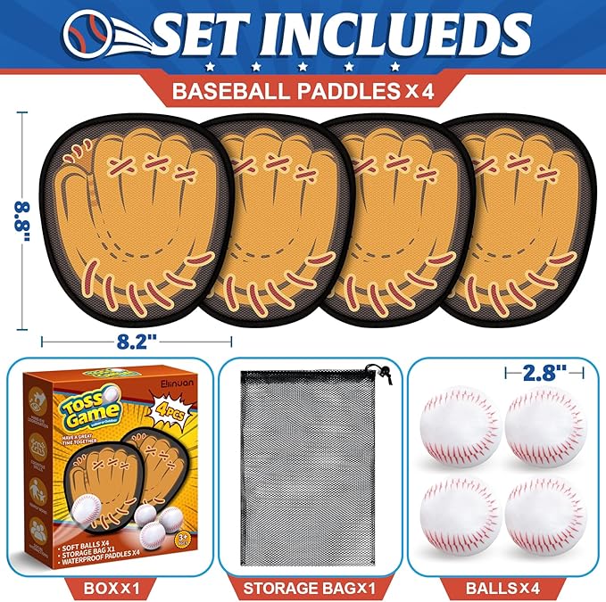 4 Pack Catch Ball Game Set, Outdoor Toys for Kids Ages 4-8-12, Baseball Training Glove for Sports, Summer Toys Pool Beach Backyard Lawn Games for Toddlers Kids Family, Fun Ideal Gifts