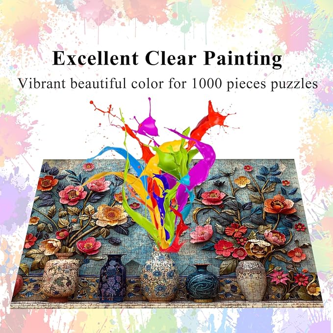 Jigsaw Puzzles for Adults 1000 Pieces, Vases with Poster Interlock Perfectly Letter on Back No Dust, Home Decor Birthday Party Gift Toy for Elders Seniors (27.5"x19.6")