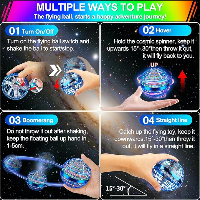 Flying Orb Ball Toy,2026 Upgraded Parachute LED,Magic Hand Controlled Mini Gravity Ball,Cosmic Globe Boomerang,Cool Christmas Birthday Gift for 6 7 8 9 10+ Year Old Boys Girls-Bright Blue