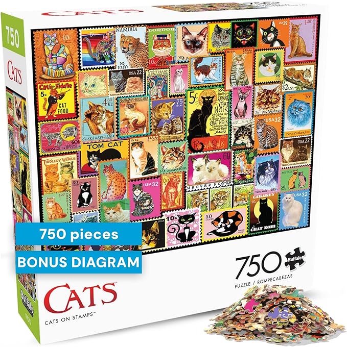 Buffalo Games - Lewis T. Johnson Cats on Stamps 750 Piece Jigsaw Puzzle, Puzzles for Adults 750 Pieces, with Full Color Poster, Made in USA