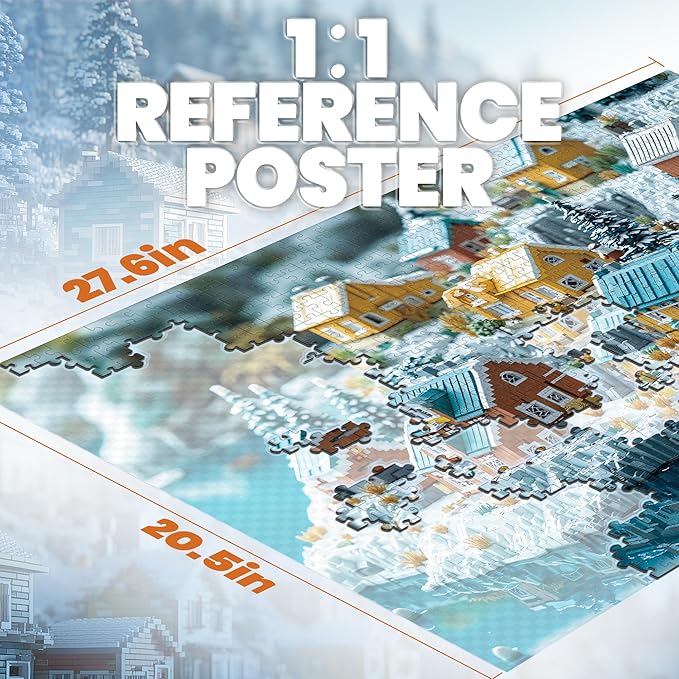 Christmas Puzzles for Adults 1000 Pieces, Winter Norway Iceland Block Town, 3D Nature Landscape 1000 Piece Puzzle for Adults Seniors, Jigsaw Puzzles with Letters on Back, fun Gifts, 1:1 Poster