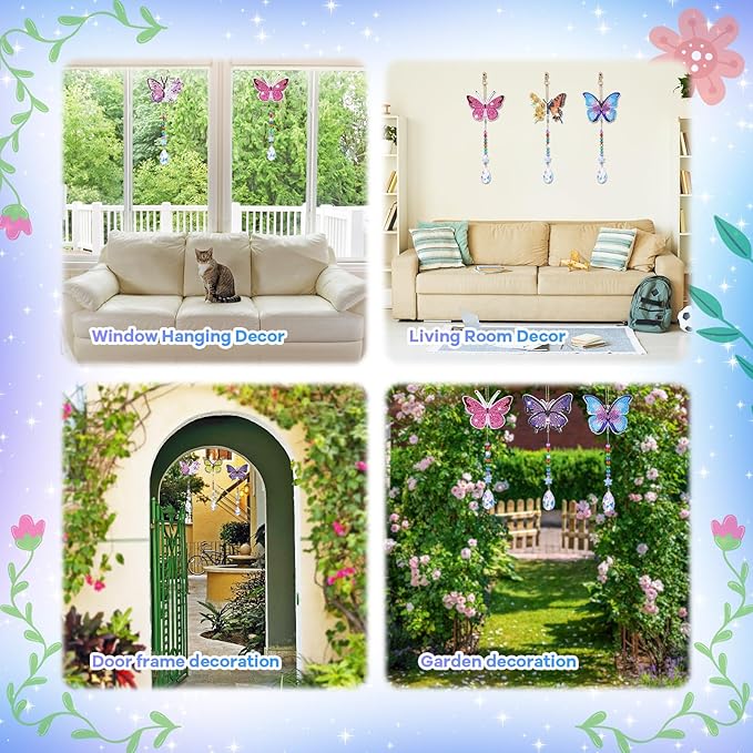 Diamond Art Kits for Kids Ages 6-12: Gifts for 7 8 9 10 Year Old Girls Teens Birthday Gifts Creative Arts & Crafts for Girls Boys DIY Wind Chime & Suncatcher Craft Kit Crystal Decor Kit Butterfly