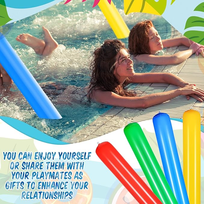 Deekin 4 Pcs Pool Inflatable Sticks Inflatable Pool Noodles Colorful PVC Outdoor Water Games Giant Blow up Noodles for Swimming Pools Adults Beach Lake Party, 41.34 Inch