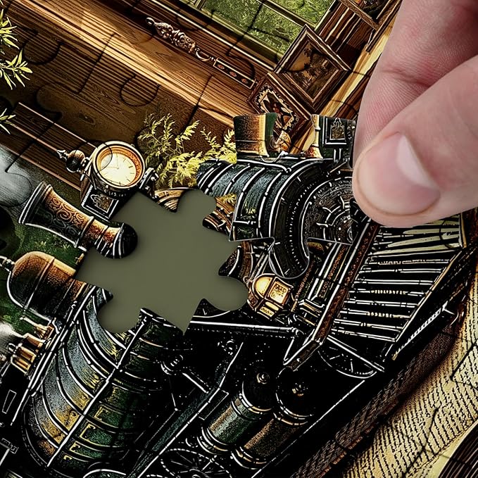 Train Fantasy Forest Puzzle 1000 Pieces for Adults, Magic Book Vintage Castle Jigsaw Puzzles, Nature Plant Tree Bookshelf Puzzles