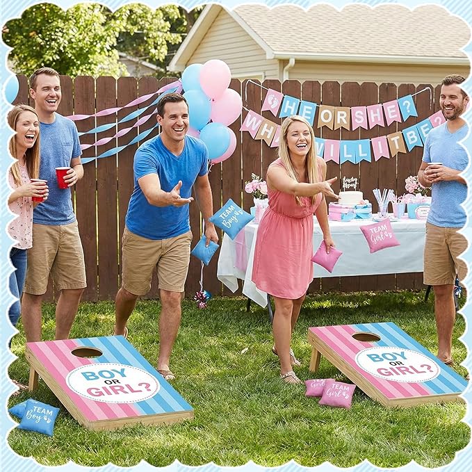 Soulchen 12 Pack Baby Shower Toss Game Bean Bags Gender Reveal Corn Hole Bags Blue and Pink Bean Bag for Bachelorette Bachelor Party Activities Outdoor Indoor Yard Toss Game Supplies