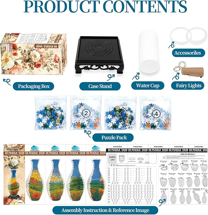 3D Puzzles Vase for Adults, Crafts for Adults, 160 Pieces Plastic DIY Unique Flower Vase with LED Light House Warming Gift Birthday Gifts for Flower Arrangements and Home Decor (Mountains)