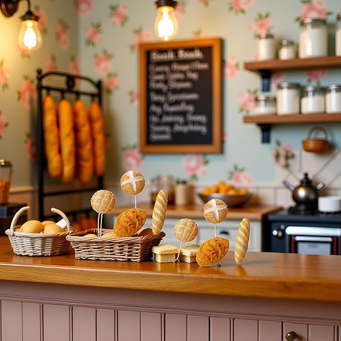8 Pcs 1/12 Miniature Bread Set, Miniature Bread Dollhouse Decoration Accessories Resin Mix Bakery Bread Mini House Food Decoration Accessories Dollhouse Décor