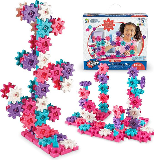 Learning Resources Gears! Gears! Gears! Deluxe Building Set Pink - Toddler Building Toys, STEM Activities, Fine Motor Skills, Critical Thinking, Birthday Gift Idea for Girls and Boys