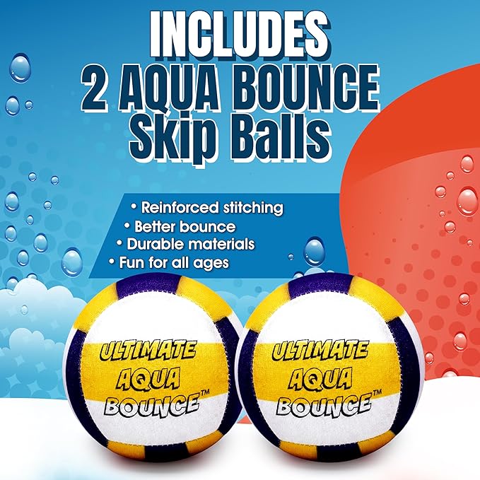Activ Life Ultimate 2 Pack Larger 3” Water Skip Balls - Bouncing Balls for Swimming Pool & Beach Fun - Designs Include Baseball, Basketball, Volleyball, and Tennis for Kids, Friends, and Family