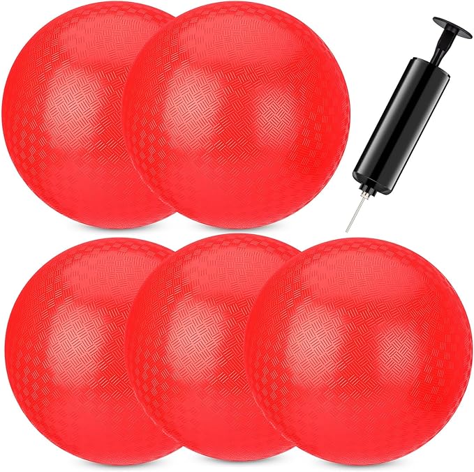 Yunsailing 5 Pack 18 Inch Large Bouncy Balls Giant Inflatable Red Playground Balls with Hand Air Pump for Outdoor Indoor Activity Beach Park Backyard Game Supplies
