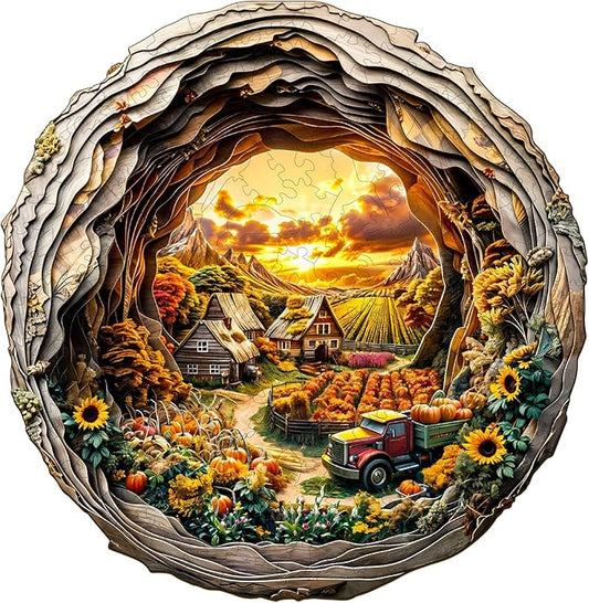 Wooden Jigsaw Puzzles, Autumn Farm Wooden Puzzles for Adults with Unique Shape, Birthday Gifts for Adults Family Game,11.4"x11.4"-200pcs