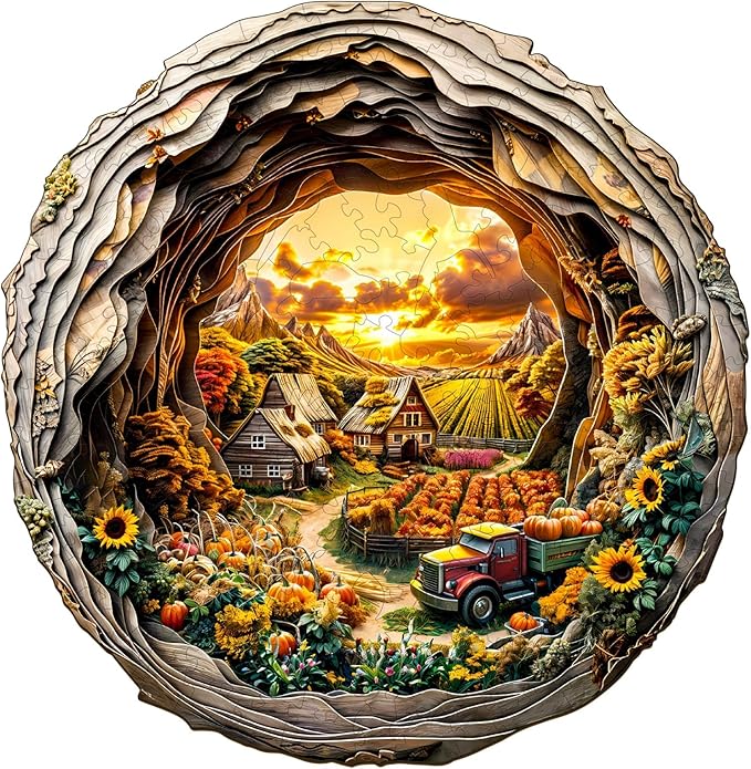Wooden Jigsaw Puzzles, Autumn Farm Wooden Puzzles for Adults with Unique Shape, Birthday Gifts for Adults Family Game,13.4"x13.4"-300pcs