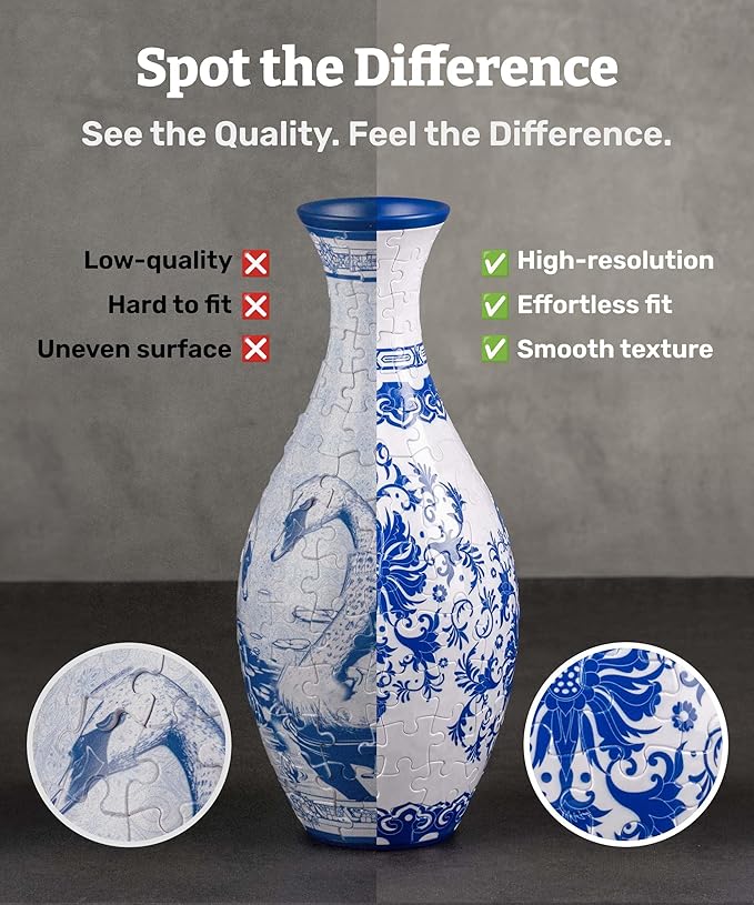 Pintoo 3D Puzzle Vase Unique Flower Vase Made by 160 Curved Plastic Puzzle Pieces House Warming Gift for Flower Arrangements and Home Decoration, for Mom [S1032] (Classic, Indigo Age)