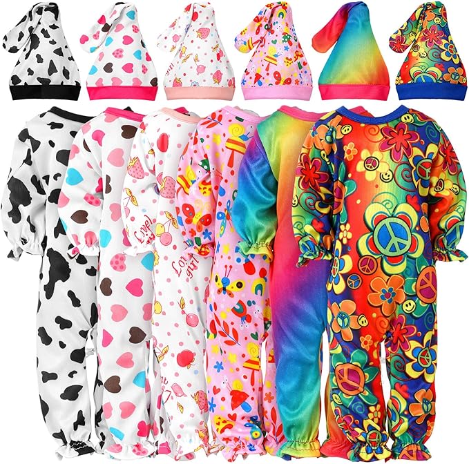 Fourluoo 6 Sets Baby Dolls Clothes 18 Inch Reborn Baby Doll Outfit Accessories Jumpsuits with Hats for Party Game Gifts(Simple Style)