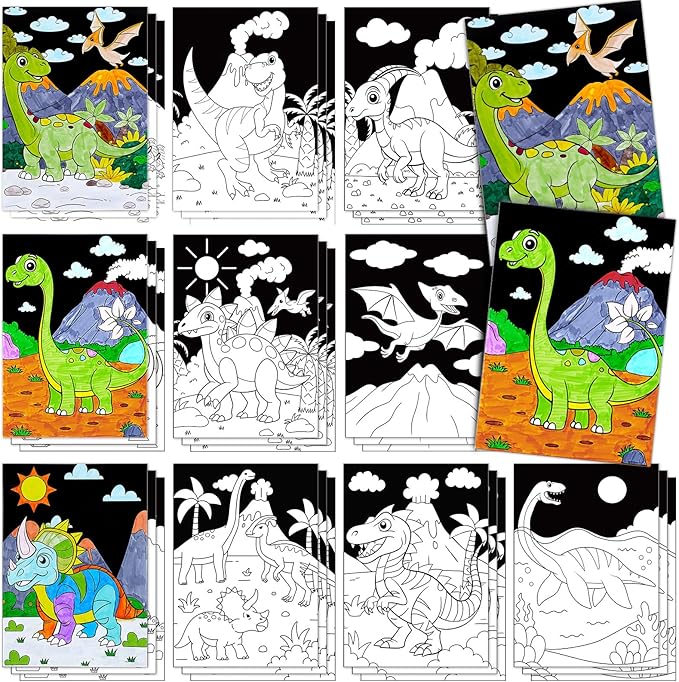 Zhanmai 30 Pcs Funny Color Your Own Dinosaur Posters DIY Dinosaur Crafts Color Your Own Poster Bulk for Holiday Home Party Activities