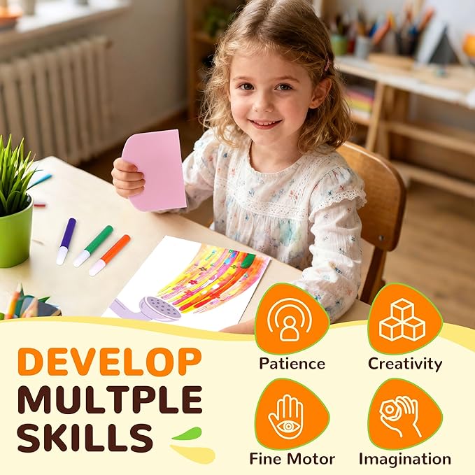 YPLUS Rainbow Scratch Art for Kids, Creative Squeegee Painting Kits, DIY Rainbow Scratch Paper, Magic Kids Crafts with Rubbing Game, Birthday Gifts for Girls Boys 5 6 7 8 9 10