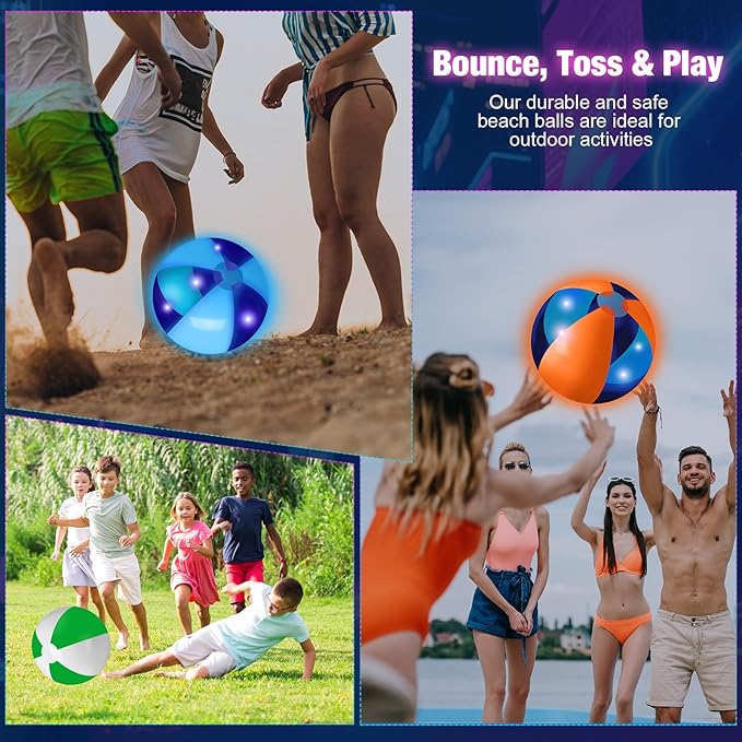12 Pcs Light up Beach Balls 16'' Jumbo Pool LED Balls Glow in the Dark Neon Giant Inflatable for Summer Hawaiian Tropical Theme Beach Party Decor Water Accessory (Mixed Color)