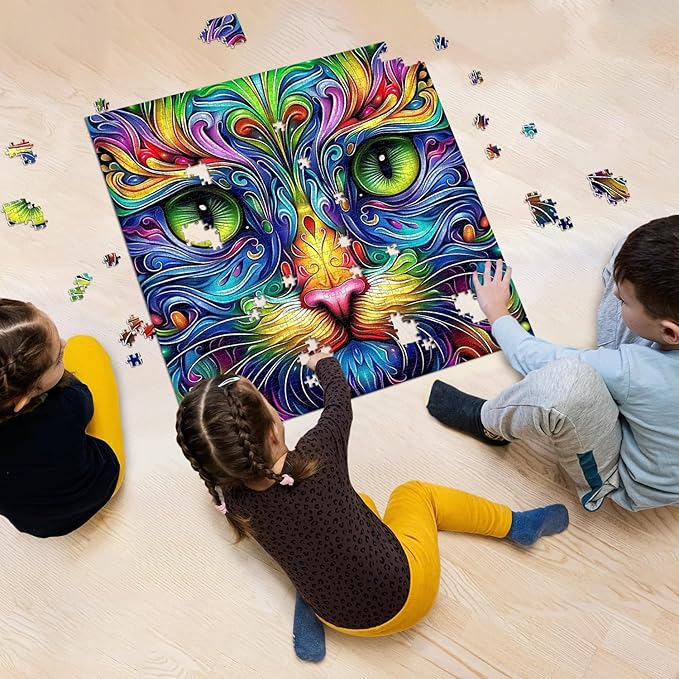 Cat Puzzles for Adults 1000 Pieces, Fantasy Animal Kitten Abstract Art Puzzle, Colorful Funny Cat Puzzle Kitty, Impossible Hard Challenge Jigsaw Puzzle for Adults