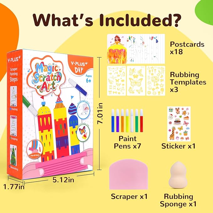 YPLUS Rainbow Scratch Art for Kids, Creative Squeegee Painting Kits, DIY Rainbow Scratch Paper, Magic Kids Crafts with Rubbing Game, Birthday Gifts for Girls Boys 5 6 7 8 9 10