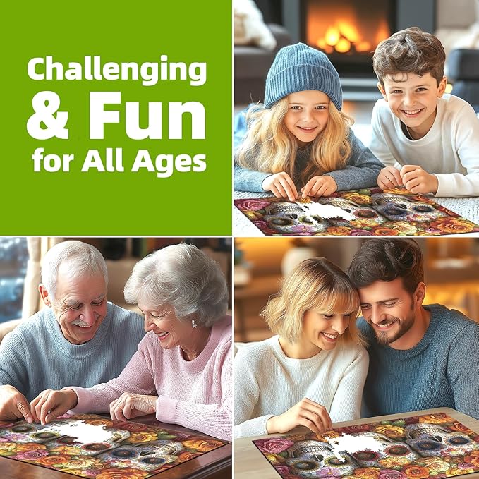 1000 Piece Puzzles for Adults Clearance, Artistic Skull Flower for Adults Puzzle, Mexican Day of The Dead (Dia de Los Muertos) for Gifts Birthday Party Games Family, 27.5" X 19.7" Dust Free