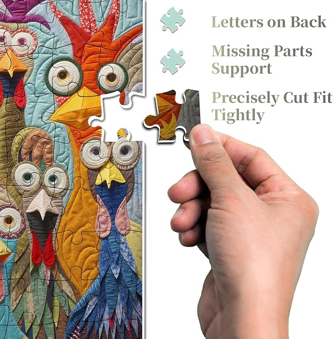 Colorful Chickens Puzzles for Adults 1000 Pieces, Happy Chicken Family Jigsaw Puzzles, Challenging Cute Animal Puzzle as Home Wall Art