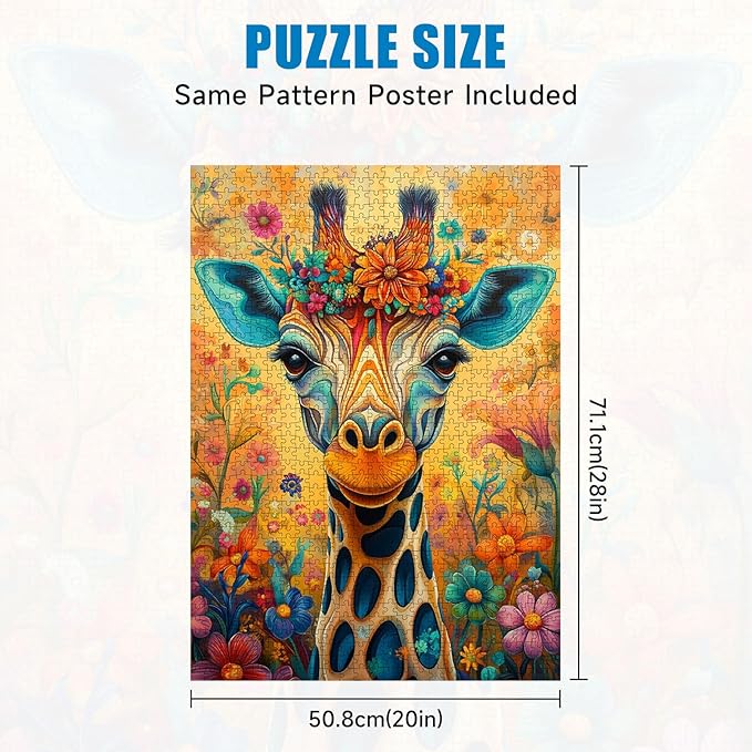 1000 Piece Jigsaw Puzzle for Adults, Vibrant Giraffe Animal Pattern, Back with Letters, Ideal for Home Decor & Puzzle Lover Gifts