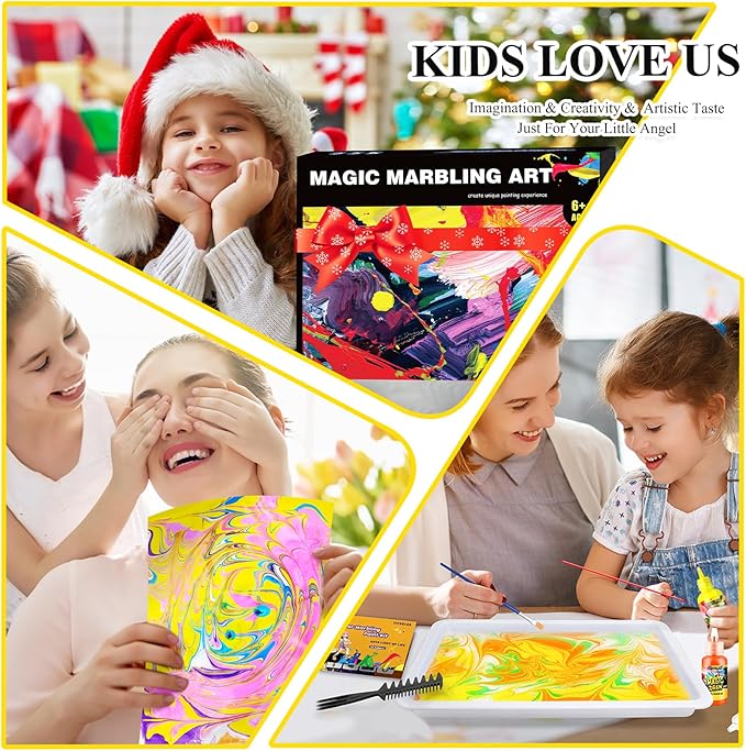 Water Marbling Paint Kit,Easter Basket Stuffers,Arts and Crafts for Kids,Birthday Gifts for Girls Boys 3+Years Old, Toys for Ages 8-13 5-7 3-6, Art Supplies for Kids