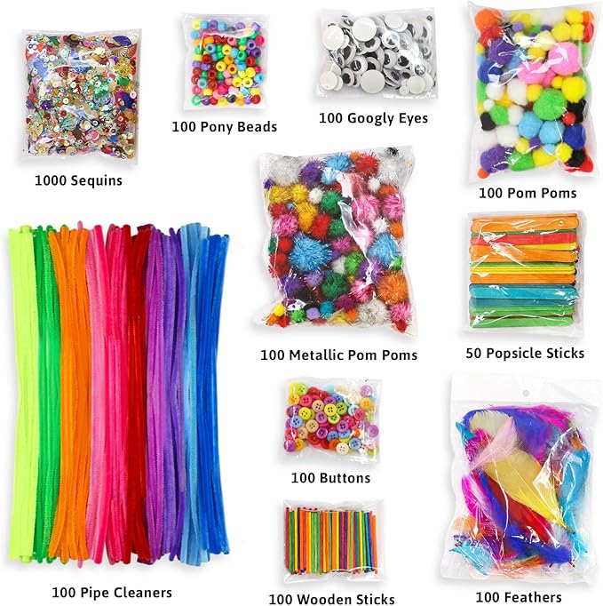 Treasure Cove Arts and Crafts Supplies for Kids Craft Supplies Materials Kit DIY School Craft Kit Toddler Art Set Activity Materials for Preschool Kindergarten Crafting Project Art Activity 1850Pcs