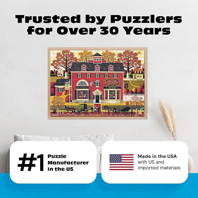 Buffalo Games - Benjamin’s Music Store - Charles Wysocki - 500 Piece Jigsaw Puzzle for Adults - Americana Folk Art Fall Scene with Autumn Colors - Adult Puzzles